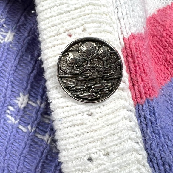 Vintage 90s Northern Reflections Pink Purple Duck Lake Nature Scene Cardigan XL - Picture 9 of 12